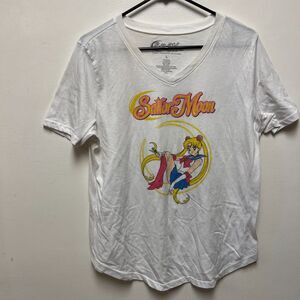Sailor Moon Vintage Retro T Shirt Womens Large V neck Spellout Logo